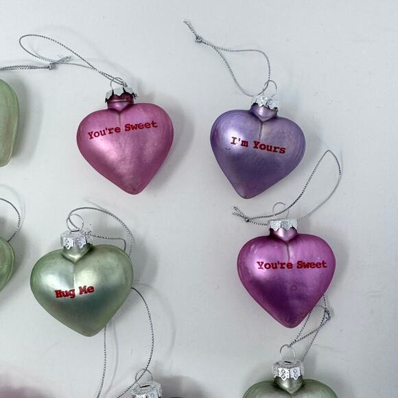 Lillian Vernon Pastel Candy Conversation Hearts Blown Glass Valentines Ornaments - Picture 10 of 12